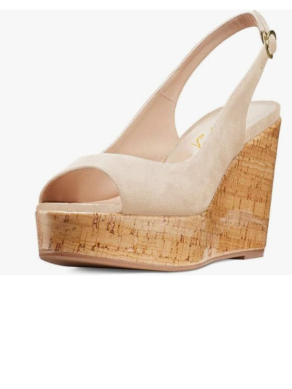 FOWT Beige Peep Toe Slingback Platform Wedge Sandals
